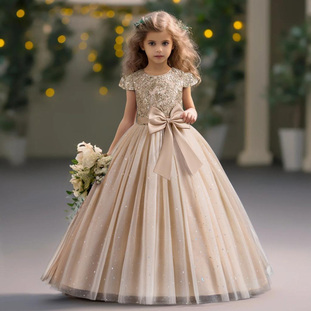 Girls' Dress Skirts Big Children's Sleeveless Sequined Wedding Dresses Flower Girls Show Princess Dresses Floor-to-ceiling Long Dress Skirts