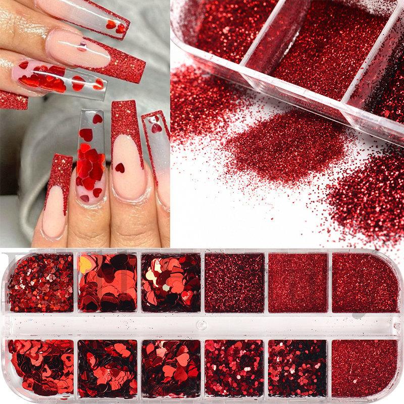 Nail Sequins 12 Romantic Valentine's Day Glitter Pink Love Sequins Boxed Nail Sequins