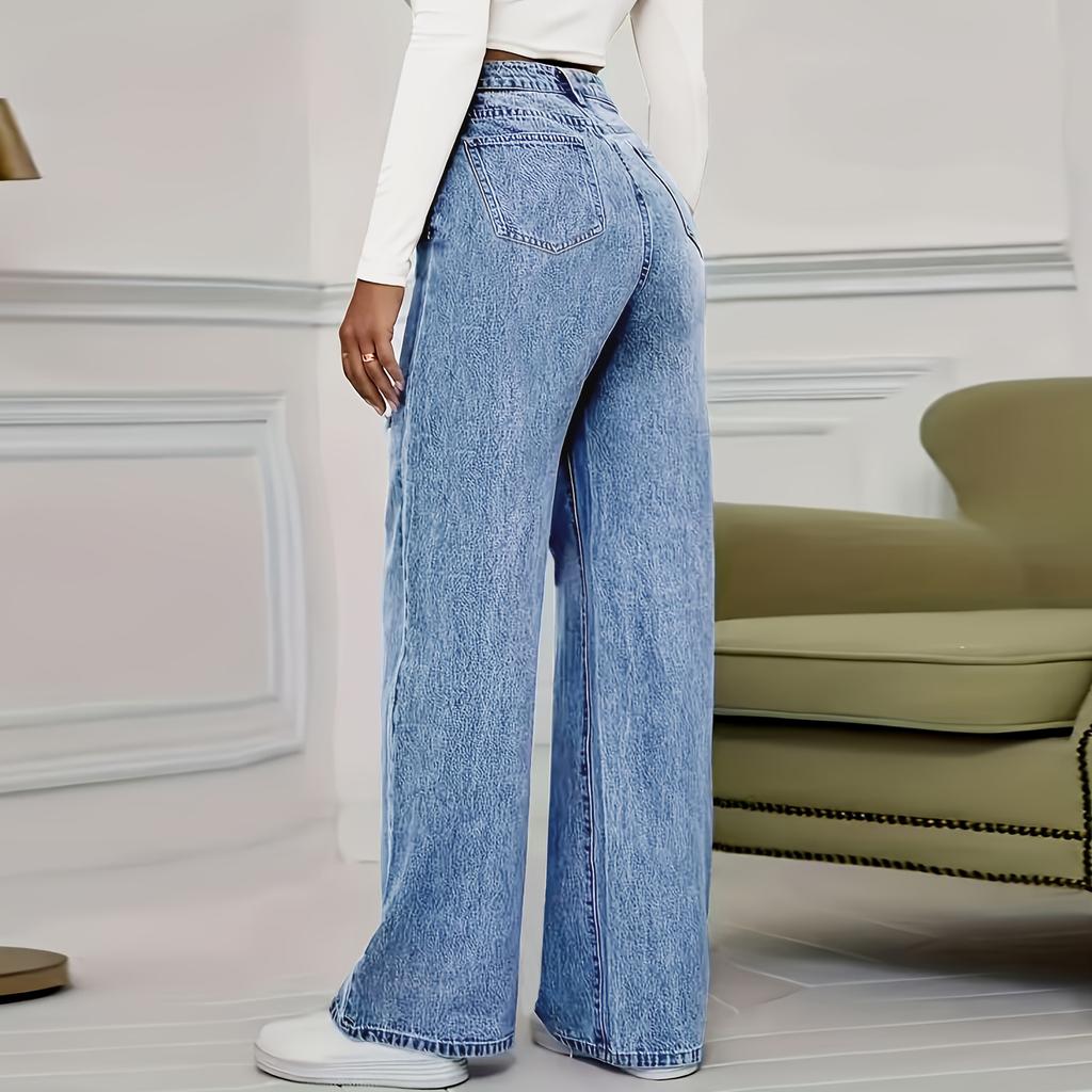 Women's High Waist Washed Women's Jeans Fashionable Versatile Straight Leg Pants