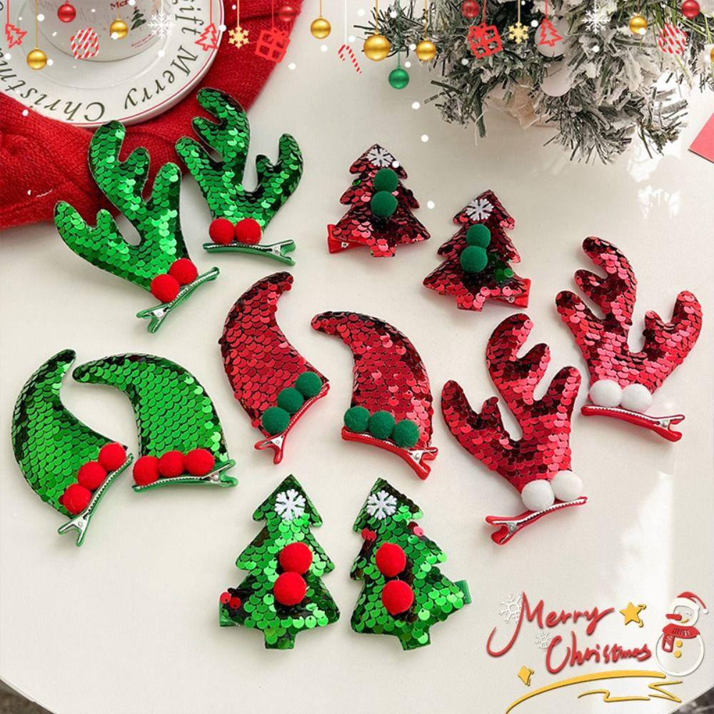 Lovely Merry Christmas Decor Christmas Hairpin Sequin Santa Claus Children Antler Hair Clip Deer Horn Cloth Children's