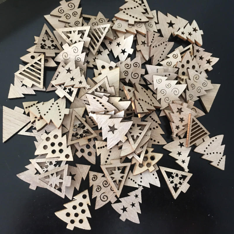 50PCS Hollow Wood Pieces Embellishments Vintage Christmas Unfinished Wood Ornament Decorative Accessories for DIY Scrapbooking Handmade Crafts