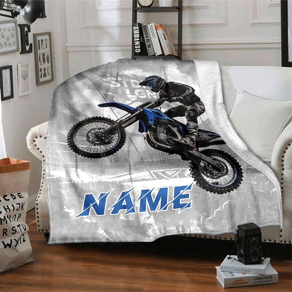 Dirt Bike Motocross Home Customize Your Name Blankets Comfortable Soft Lightweight Allseason Multipurpose Blanket For Picnics Sofas Offices Beds
