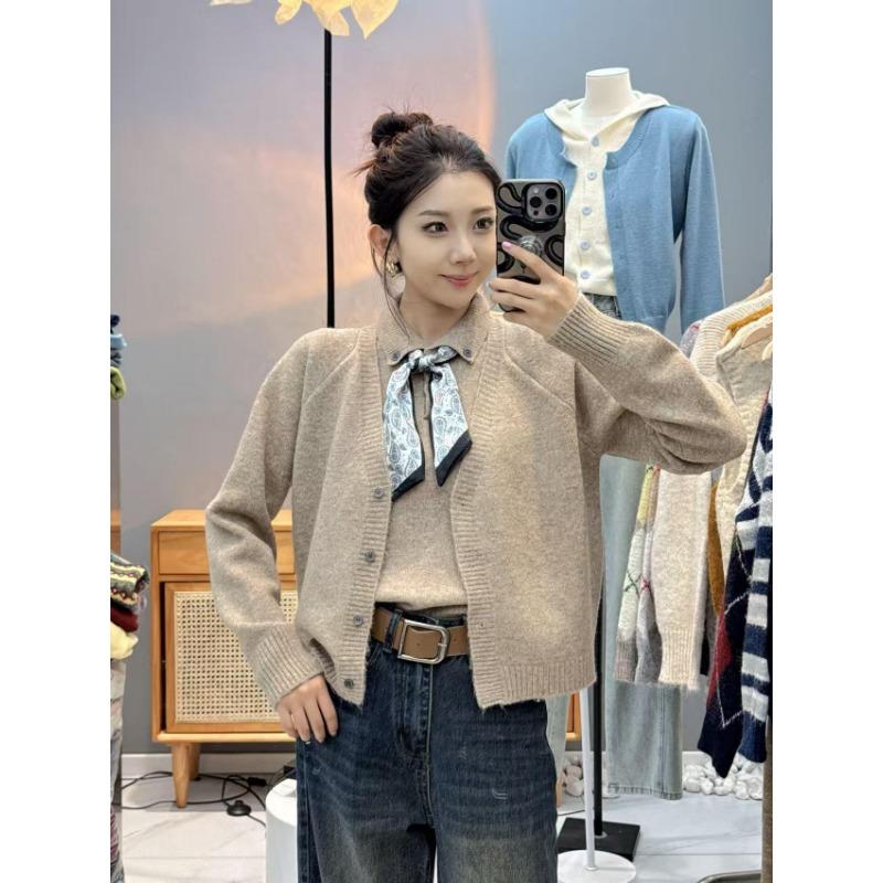 Shi Jian Academy Style Lapel Two-piece Knitted Cardigan Sweater Women's Autumn New Versatile Premium Women's Top