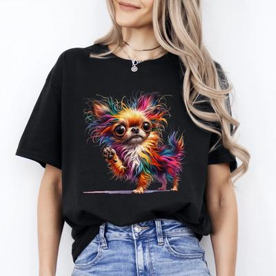 Bright Colors Chihuahua T-Shirt Gift Small Dog Mom Unisex Tee Black Navy Dark He