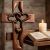 Marriage Cross Wall Decor, Handmade Wooden Cross with Intertwined Hearts, Hand-Carved Wall Hanging, Valentine’s Day Easter Wedding Gift