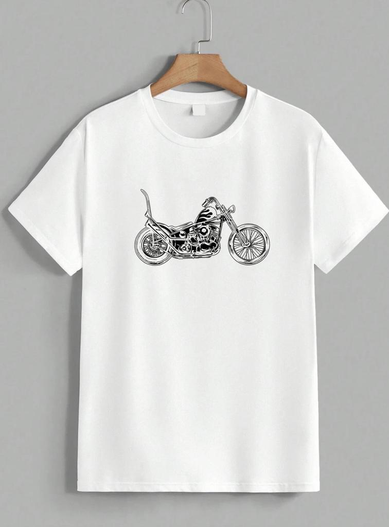 Retro Chopper Motorcycle Graphic T-Shirt Vintage Biker Tee Cotton Tops Unisex