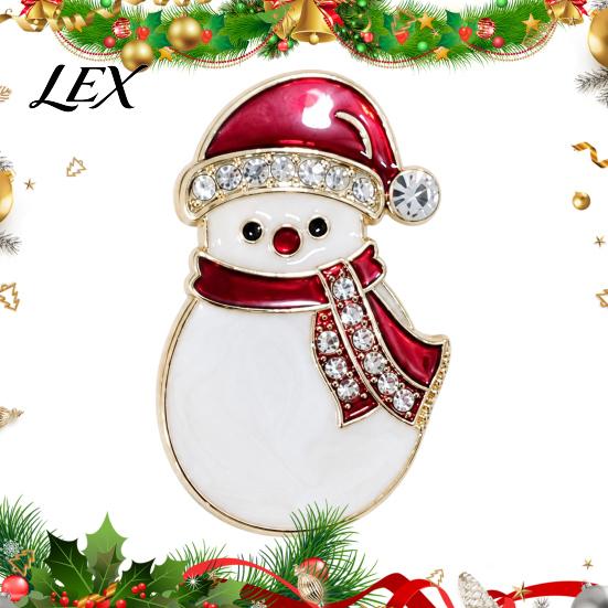Holiday Badge Pin Christmas Snowman Brooch, Lapel with Rhinestones, Alloy Badges for Sweaters Scarves Coats, Party Jewelry Winter
