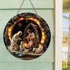 Nativity Scene Wooden Sign 2D Relief Effect of Jesus Round Christmas Ornament for Church Front Door Wall Hanging Decor Ideal