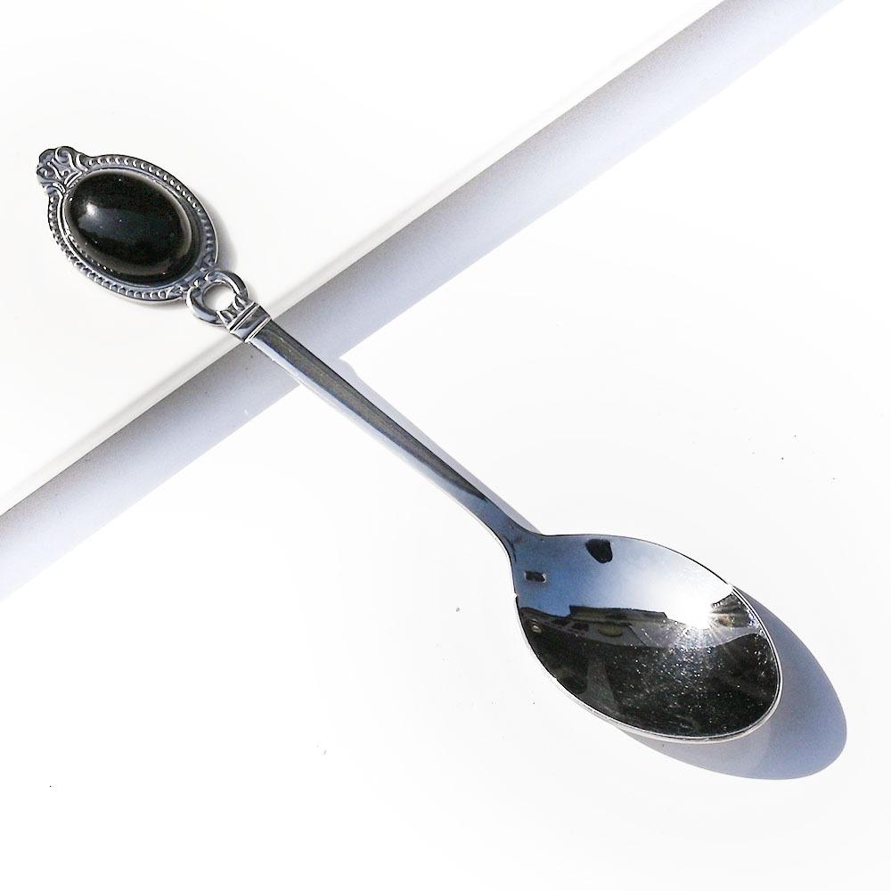 Natural Crystal Stone Stainless Steel Spoon Tea Coffee Dessert Spoons Healing Crystals Rose Quartz Gemstone Creative Home Decor