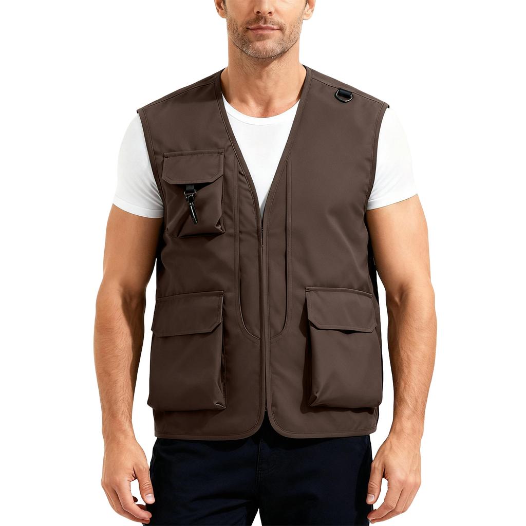 Men’s Outdoor Fishing Vest, Lightweight Sleeveless Utility Cargo Jacket For Hiking Hunting