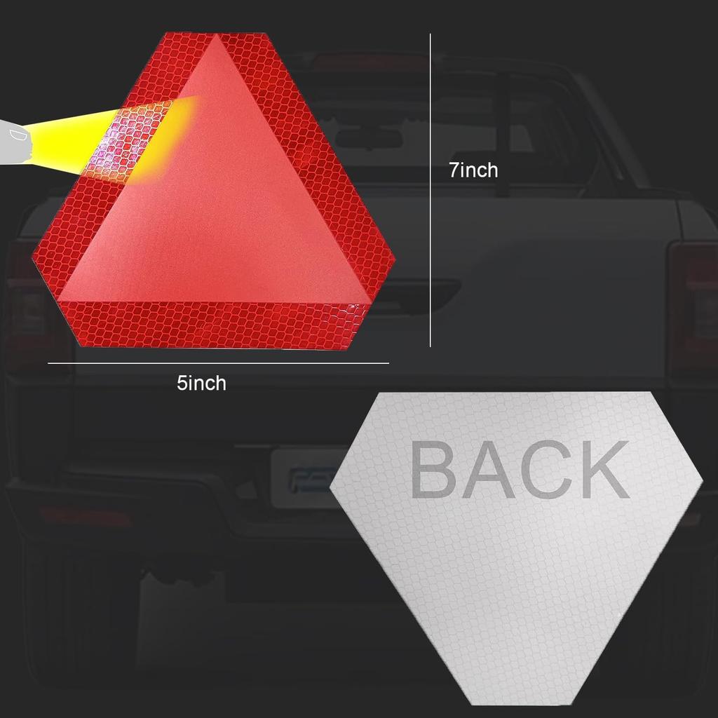 Slow Moving Vehicle Sign 2 Pack,7"X8" Diamond Grade Reflective Sticker,Car Safety Sticker And Decal,SMV Sign For Golf Cart(Red,2Pack)