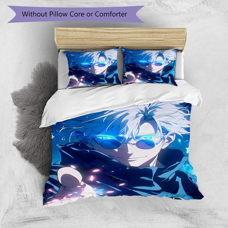 3pcs Gojo Satoru pattern bedding set duvet cover set includes duvet cover &pillowcases, perfect all season bedroom decoration & gift