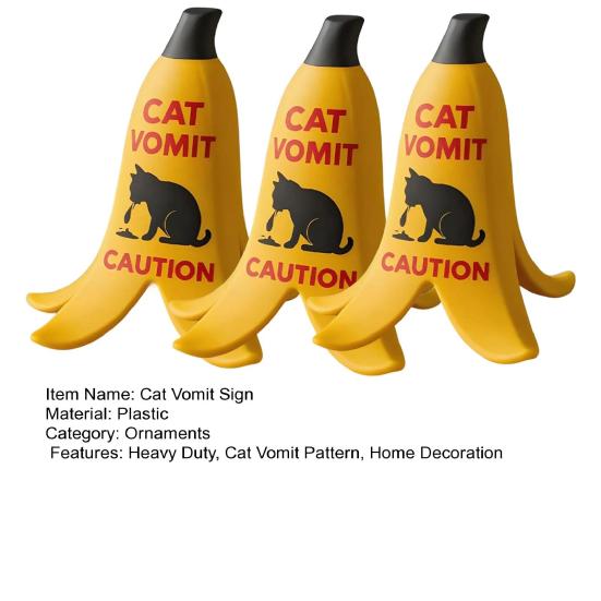 1/2/3Pcs Cat Vomit Caution Sign Banana Peel Cat Vomit Warning Sign Home Office Mini Table Sign Humorous Decoration Animal Lovers Gift