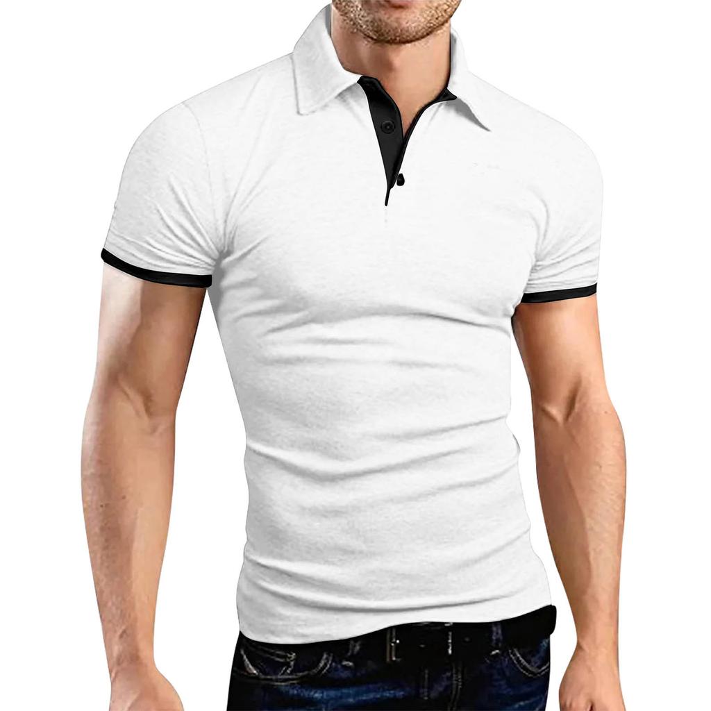 Мужская рубашка для гольфа, повседневная спортивная, с V-образным вырезом, ребристый воротник, с коротким рукавом, модная, повседневная, однотонная, однотонная, весна-лето, стандартная посадка