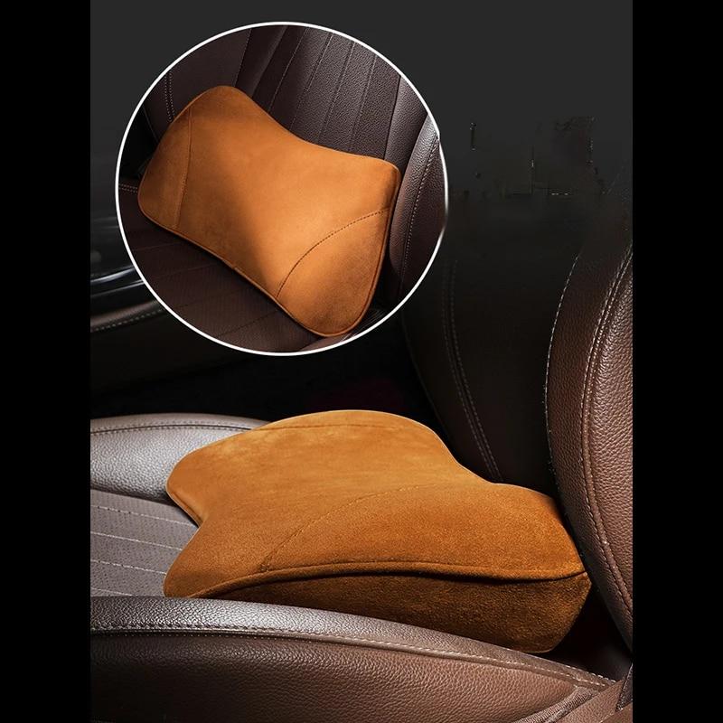 2-in-1 Car Seat Booster Universal Driver Memory Foam Lumbar Pillow Suede Seat Heightened Inclined Cushion Car