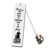 Stainless Steel Metal Bookmark Cat Long Chain Cat Pendant School Supplies Engraved Bookmark