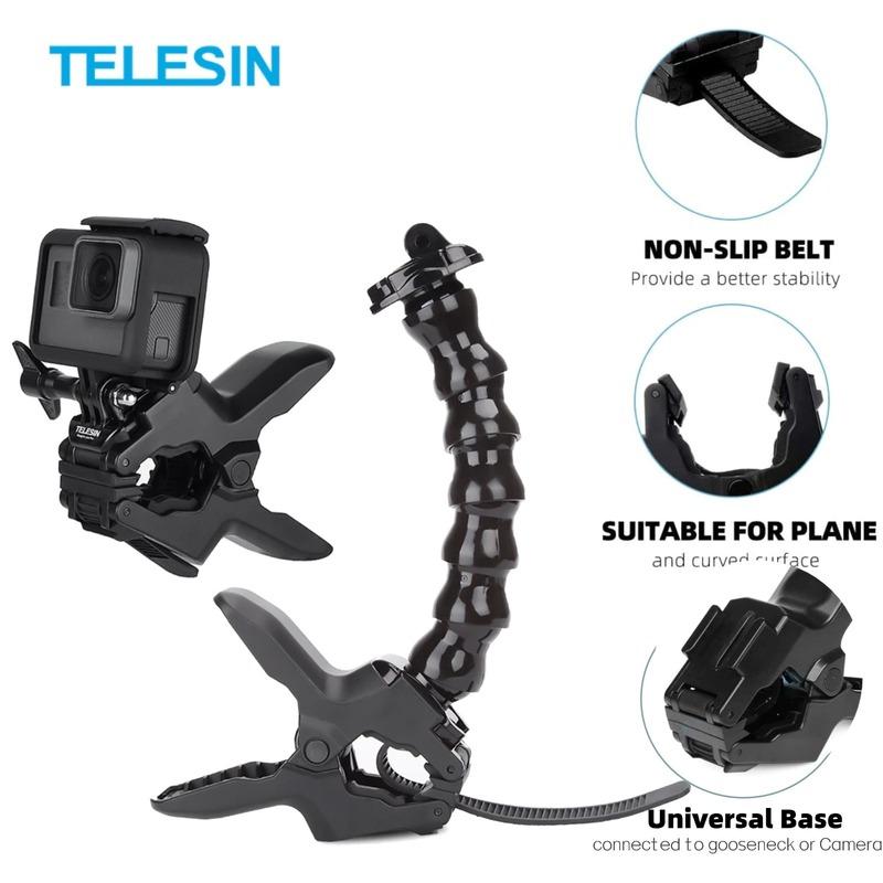 TELESIN Зажим-держатель «Челюсти» Гибкий держатель на гибкой шее для GoPro Hero 13 12 11 10 9 8 DJI OSMO Action 5Pro 4 3 Insta360 X5 X4