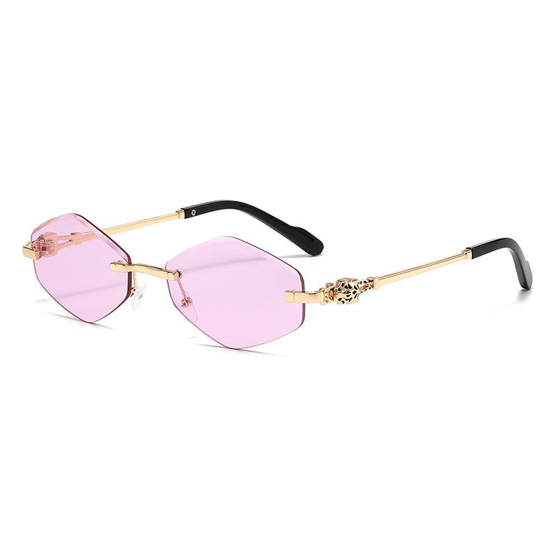 DAPARO European and American leopard head decoration new sunglasses frameless trimmed metal sunglasses men's and women's big brands flat replacement