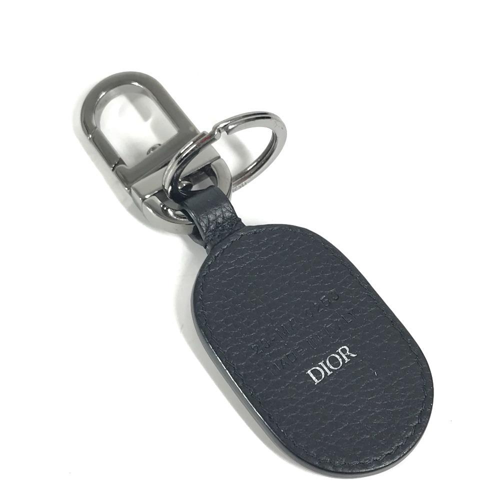 Dior CD лого Шарм для сумки Брелок Держатель для ключей Кожа Черный/Серебристый