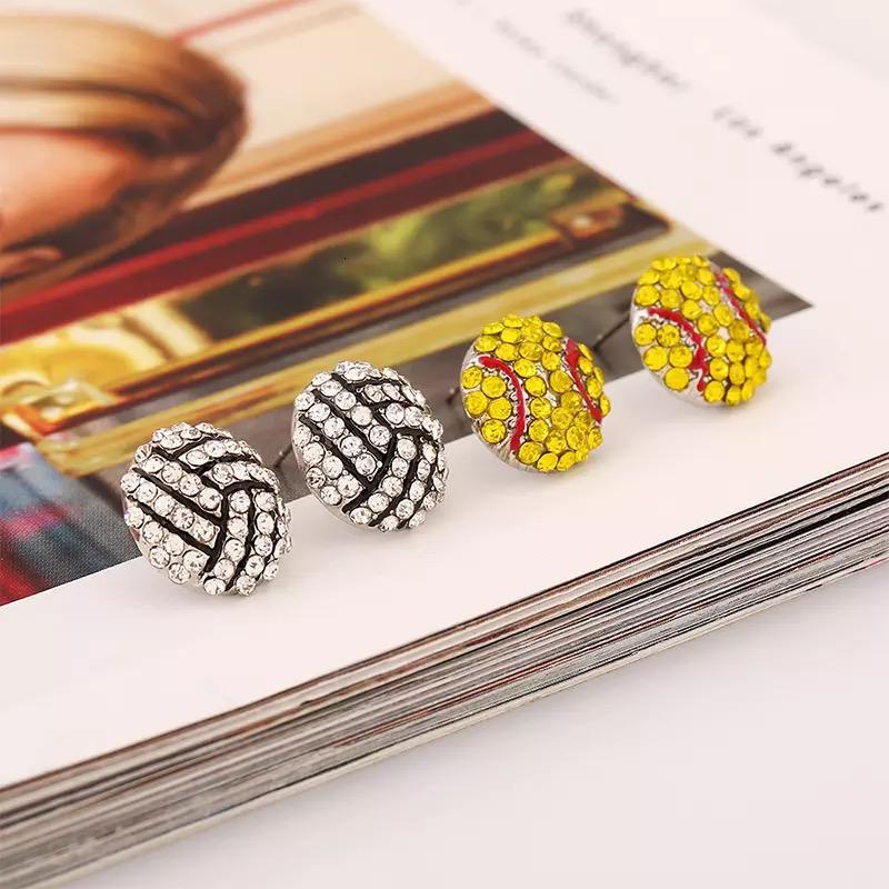Sport Basketball Volleyball Stud Earrings for Women Bling Baseball Softball Earrings Rhinestone Crystal Ear Jewelry