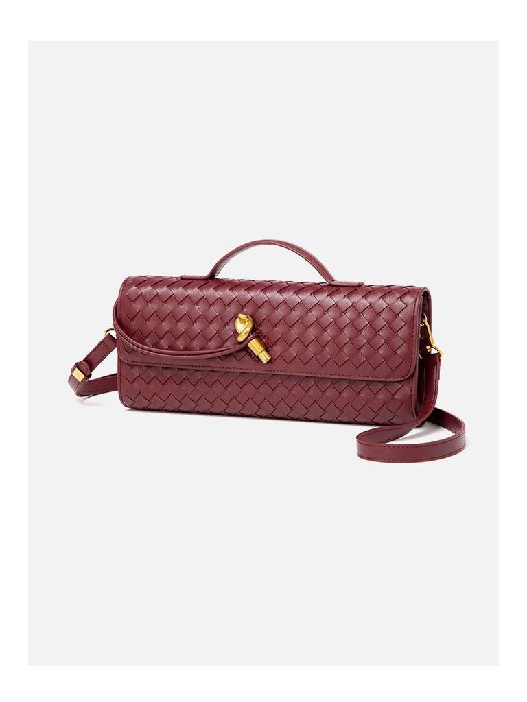 Трендовая плетеная вручную кожаная сумка-аккордеон квадратной формы - однотонная женская сумка-багет