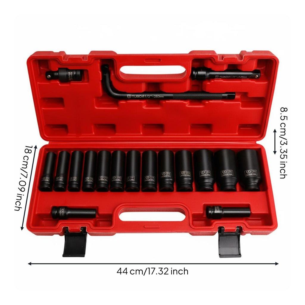 18 Pieces Deep High-Power Socket Set Hand Tool for Tire Changing