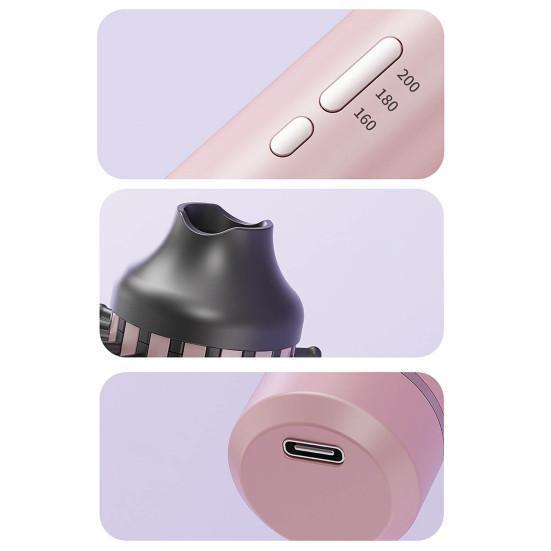 Cordless Hair Curling Iron Brush 3-in-1 Hair Curler Straightening Brush 5000mAh Thermal Hair Brush 3 Temperature Curling Wand for Women