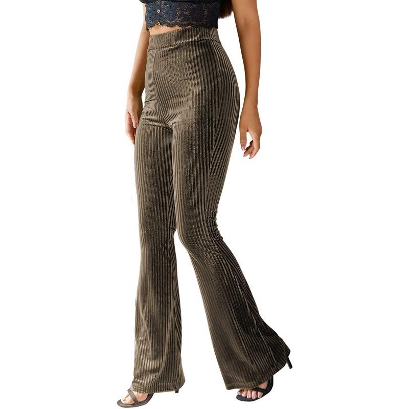 Женские новые модные сексуальные однотонные брюки-клеш с высокой талией из золотистого бархата в полоску
