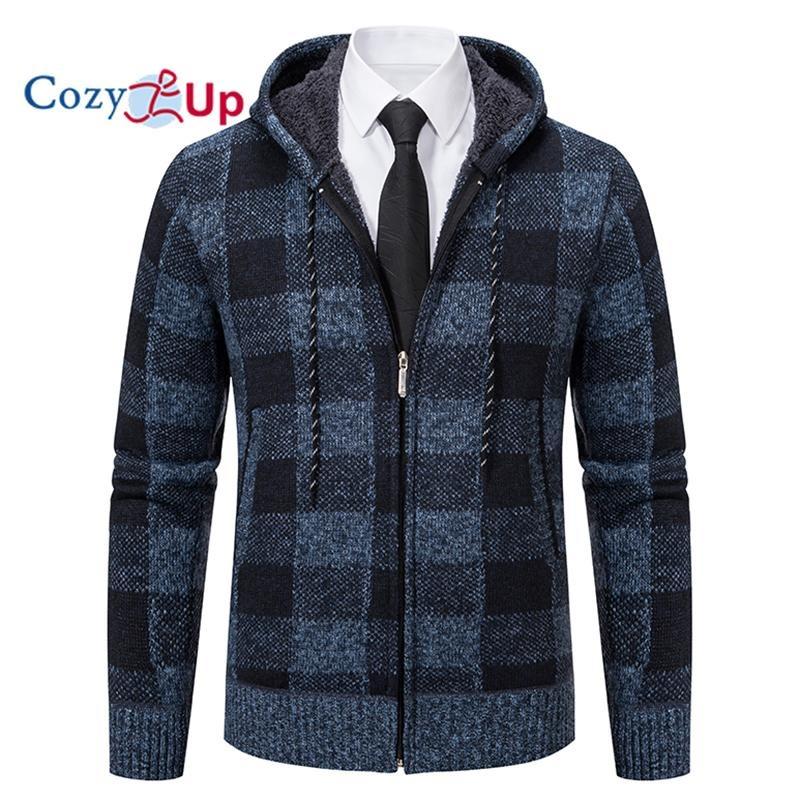 Cozy Up Мужской свитер, пальто, осень-зима, толстый, теплый, с капюшоном, клетчатый шерстяной свитер, кардиган, флисовое пальто на молнии, мужское пальто