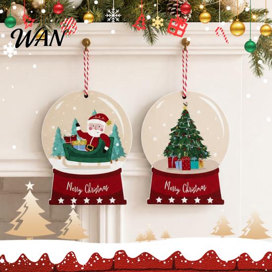 Personalized Wooden Ornaments Crystal Ball Pattern Christmas Ornament, 2D Flat Santa Claus/Christmas Holiday Party Supplies Tree Hanging Decoration