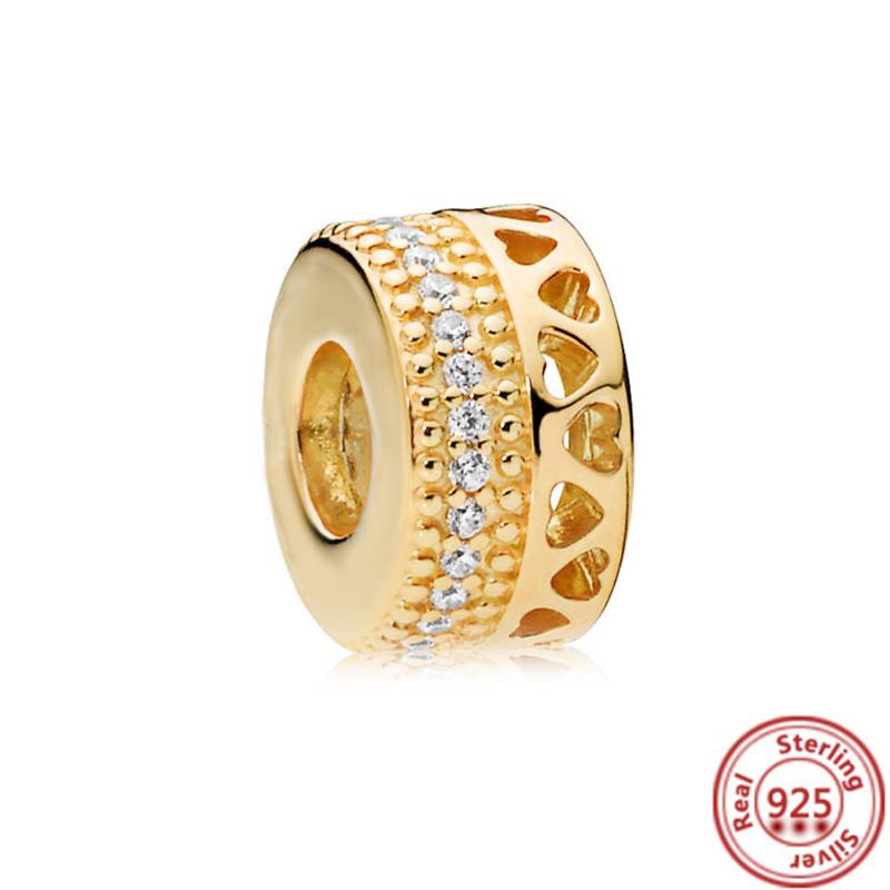 Медь 925 пробы Золотое Сердце Любви Четырехлистный Клевер Ангел Солнце Дерево Перья DIY Бусины Подходят для Оригинального Шарм-браслета Pantaro Мелкий Циркон