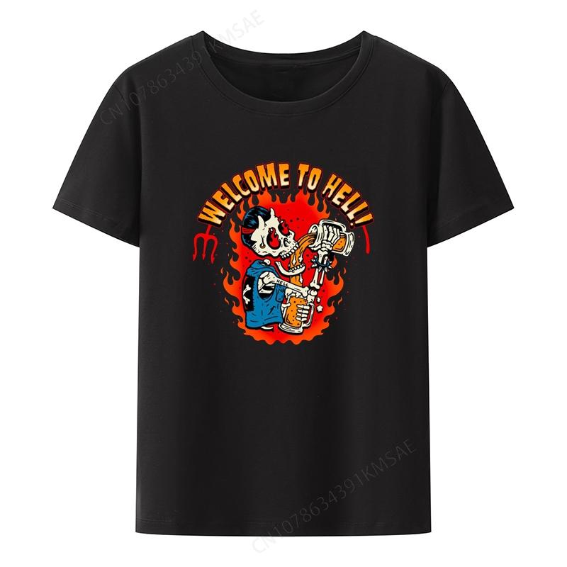 Welcome to Hell Graphic Printed Tee Clothes Men Clothing Shirt Male Short-sleev Camisetas O-nec