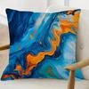 Blue & Orange Marble Fluid Art Print Throw Pillow Cover, Abstract Swirl Pattern Decorative Cushion For Modern Home