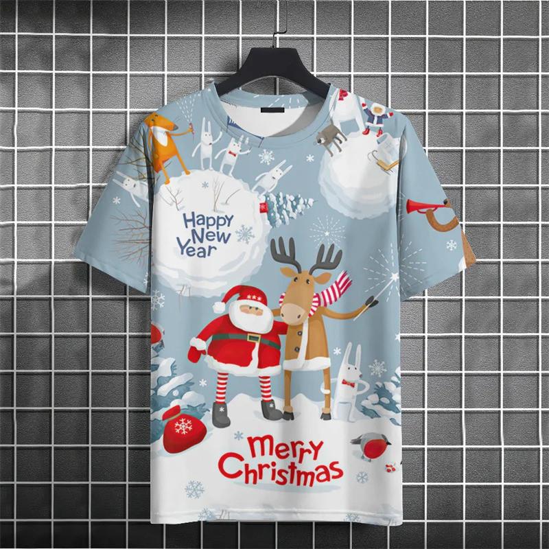 Christmas Tree Pattern 3D Printed T-shirt Street Men's Fashion Plus Size Casual O-neck Short Sleeved T-shirt