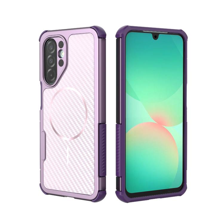 Rugged Carbon‑Fiber‑Texture Airbag Shock‑Absorbing Magnetic Hybrid TPU‑PC Phone Case, Protective Cover For Samsung Galaxy A56 5G
