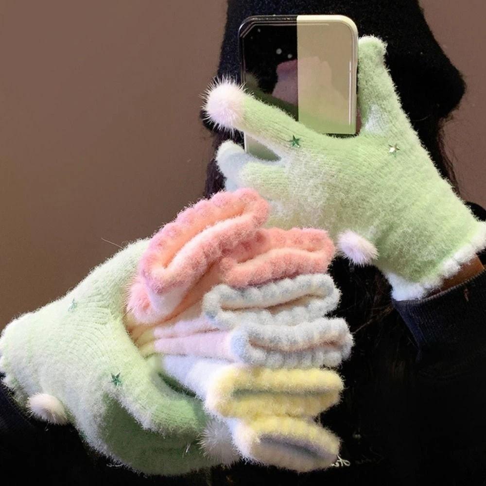 Korean Style Full Fingers Mittens Touch-screen Girls Winter Gloves Warm Knitted Gloves Cycling