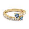 London Blue Topaz Twin Stone with Accents Bypass Ring - 925 Sterling Silver Gold Vermeil