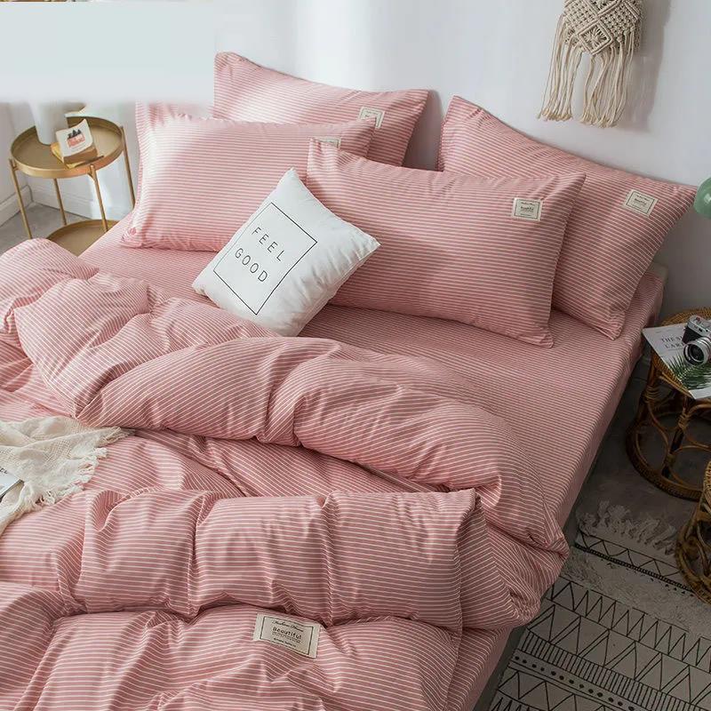 Современный простой комплект постельного белья из чистого хлопка, однотонная однотонная двуспальная кровать из четырех частей