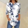 3/4 Length Sleeve Womens Tops Summer T-Shirts Floral Print V Neck Casual Basic Tee Button Shirts Tunic Tops
