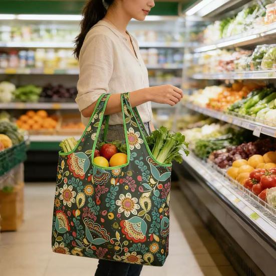 Складная сумка для покупок Большая многоразовая сумка для продуктов с чехлом Портативная легкая сумка Экологичная моющаяся сумка-тоут для покупок, путешествий на природе, дома
