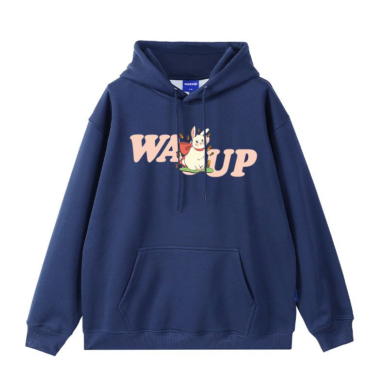 Wassup Rabbit Trendy Brand Hooded Sweatshirt for Men, New Autumn and Winter Loose Fit, Fleece-Lined, Couple Style Casual Top Jacket
