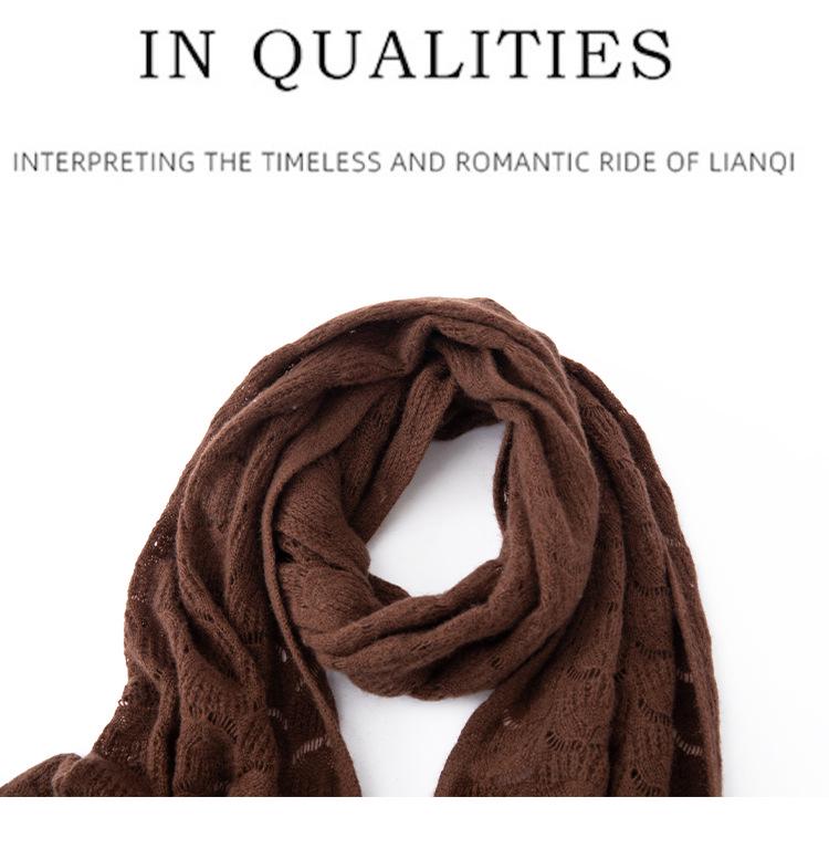 Women's Cashmere Hollow Crochet Knit Scarf - Warm & Versatile for Autumn/Winter