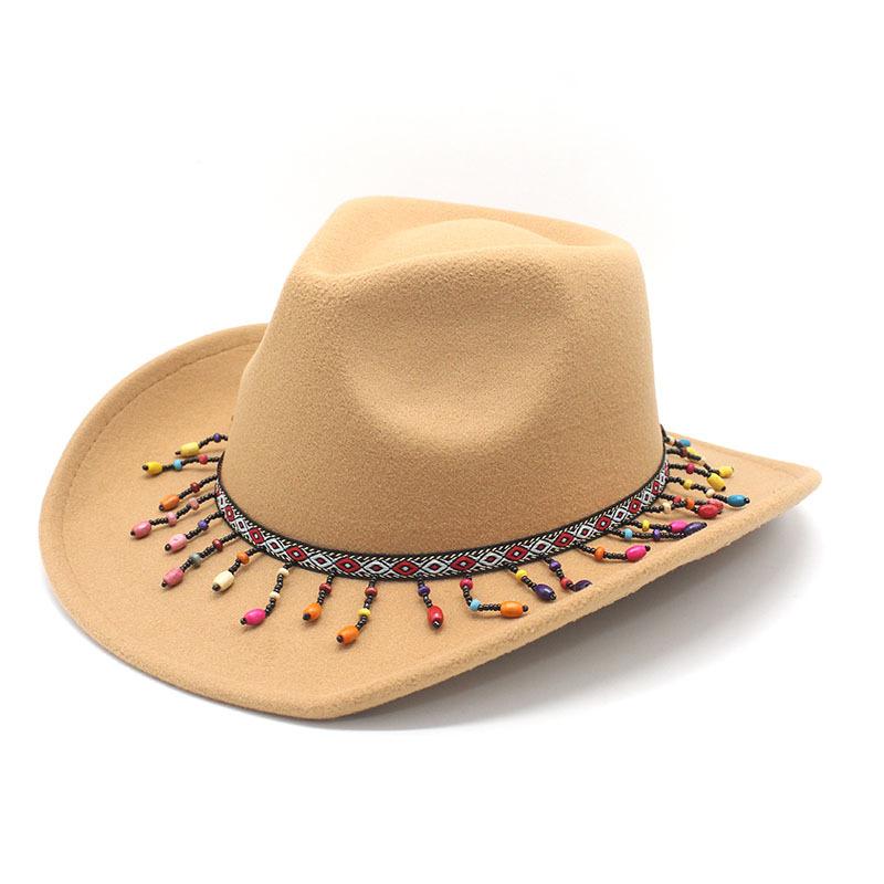 Woolen Western Cowboy Hat Men And Women Couple Ethnic Wind Roll Along Top Hat Sun Hat Jazz Hat