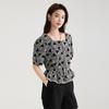 Pure cotton temperament floral age reducing short-sleeved shirt for women in 2026 summer, high-end and slim waist cinching top