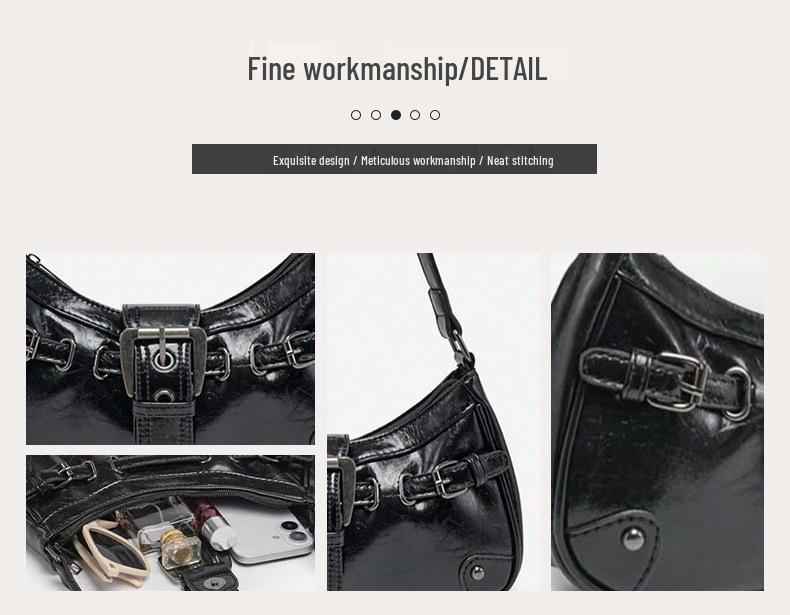 Deep Brown Retro Motorcycle Leather Underarm Shoulder Bag for Women