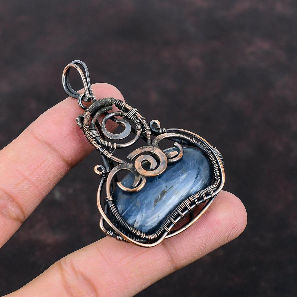 Подвеска из кианита, медная проволока, обернутая подвеской, ювелирное изделие ручной работы, подвеска из драгоценного камня, очень красивая медная бижутерия, лучший дизайн подвески, подарок для женщин