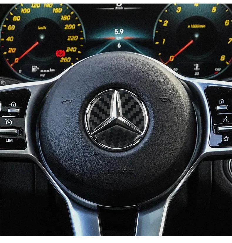 Carbon Fiber Car Steering Wheel Cover Stickers Auto Decorative Decals for Mercedes Benz New B/C/E Class A Class C200L GLC GLK