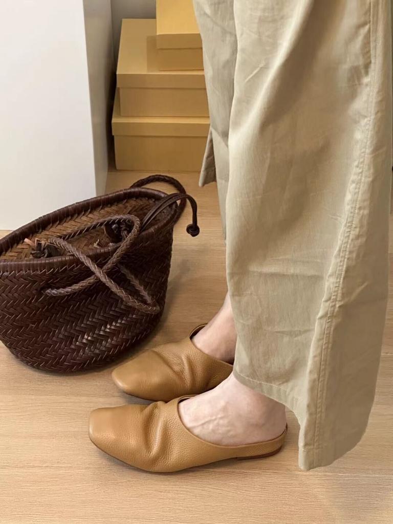 Baotou Half Slippers Women's Summer Wear 2025 Ultra-soft Leather Soft-soled Lazy Single Shoes Comfortable and Versatile Temperament Muller Shoes