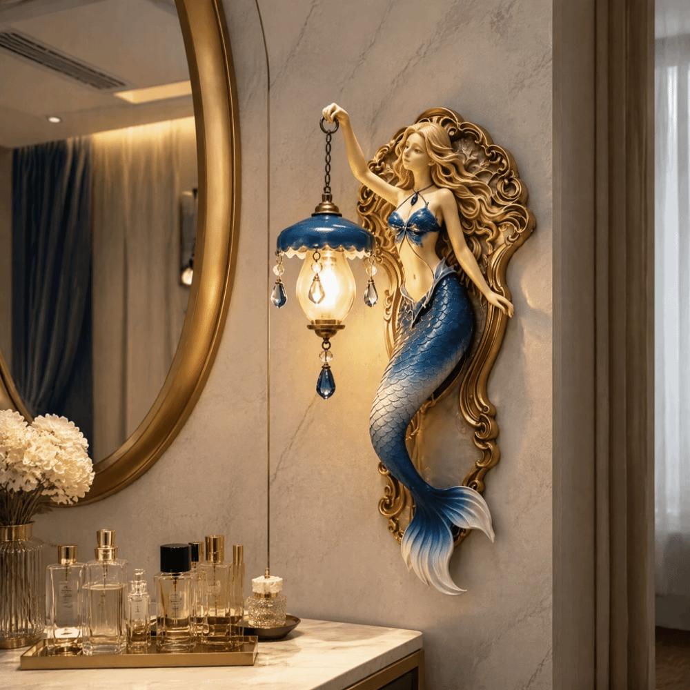 Crystal Pendant Mermaid Wall Lamp Soft Ambient Light Creative Wall Lamp Halloween Decoration