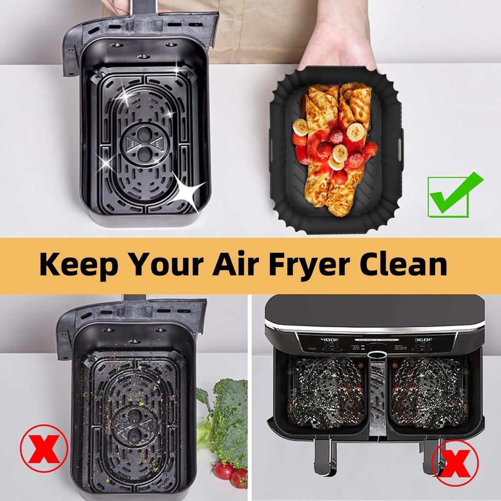 2PCS Air Fryer Accessories for Ninja 9.5L/10QT Dual Drawer AF400 AF451 DZ401 DZ550 DZ302/Tower T17088 Air Fryer Silicone Liners